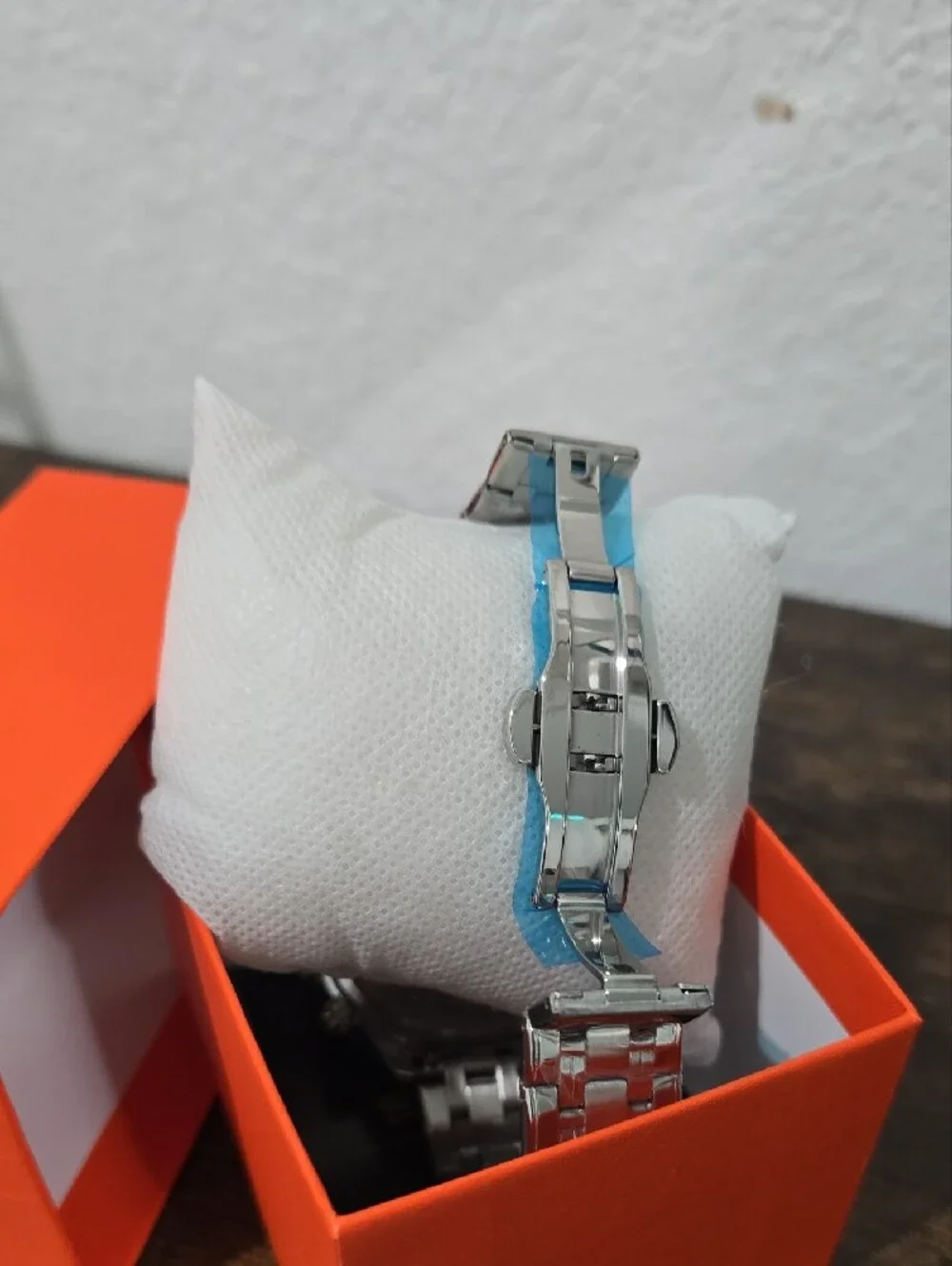 Men's Silver Watch with Blue Bezel
